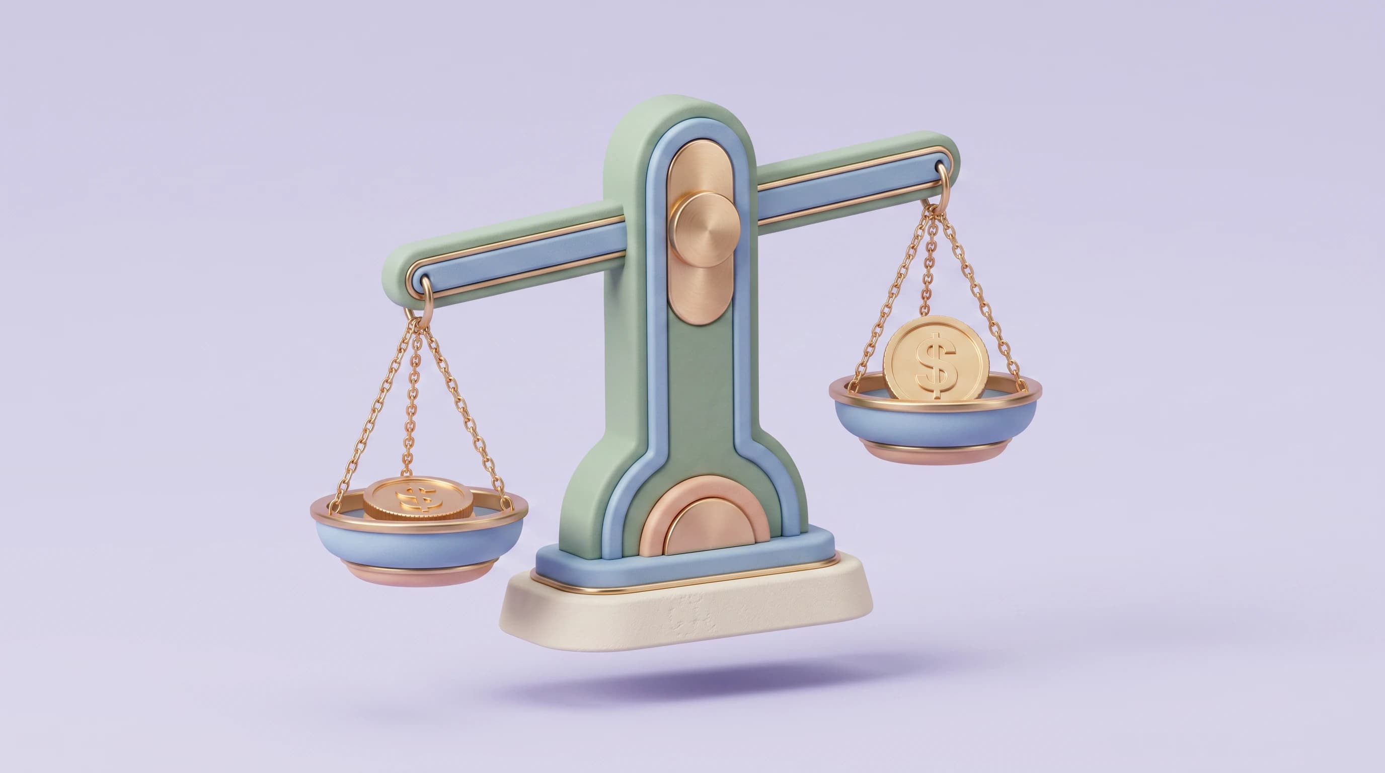 A balance scale holding two nearly identical coins on its pans, the two pans hovering almost level with one coin barely tipping downward.