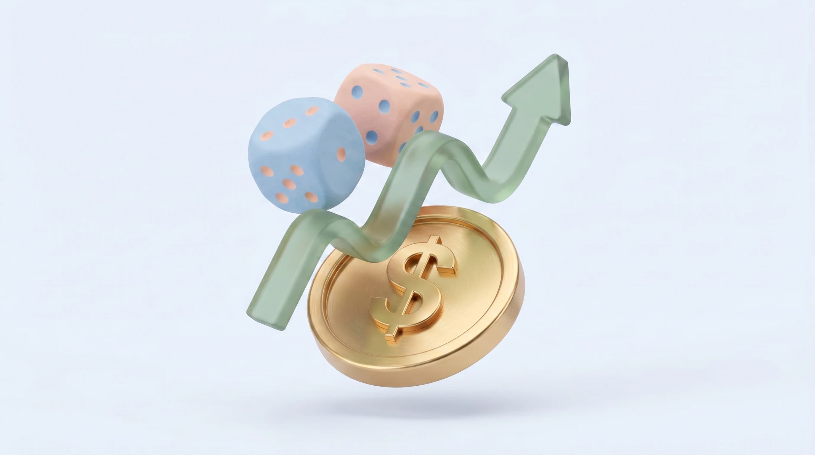 Flat editorial illustration of figures around a soaring green graph passing chart pieces, representing positive expected value betting.