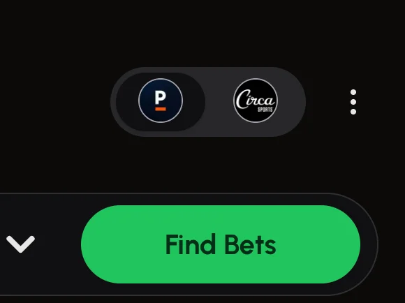 The sharp bookmaker selection toggle, showing Pinnacle and Circa options.